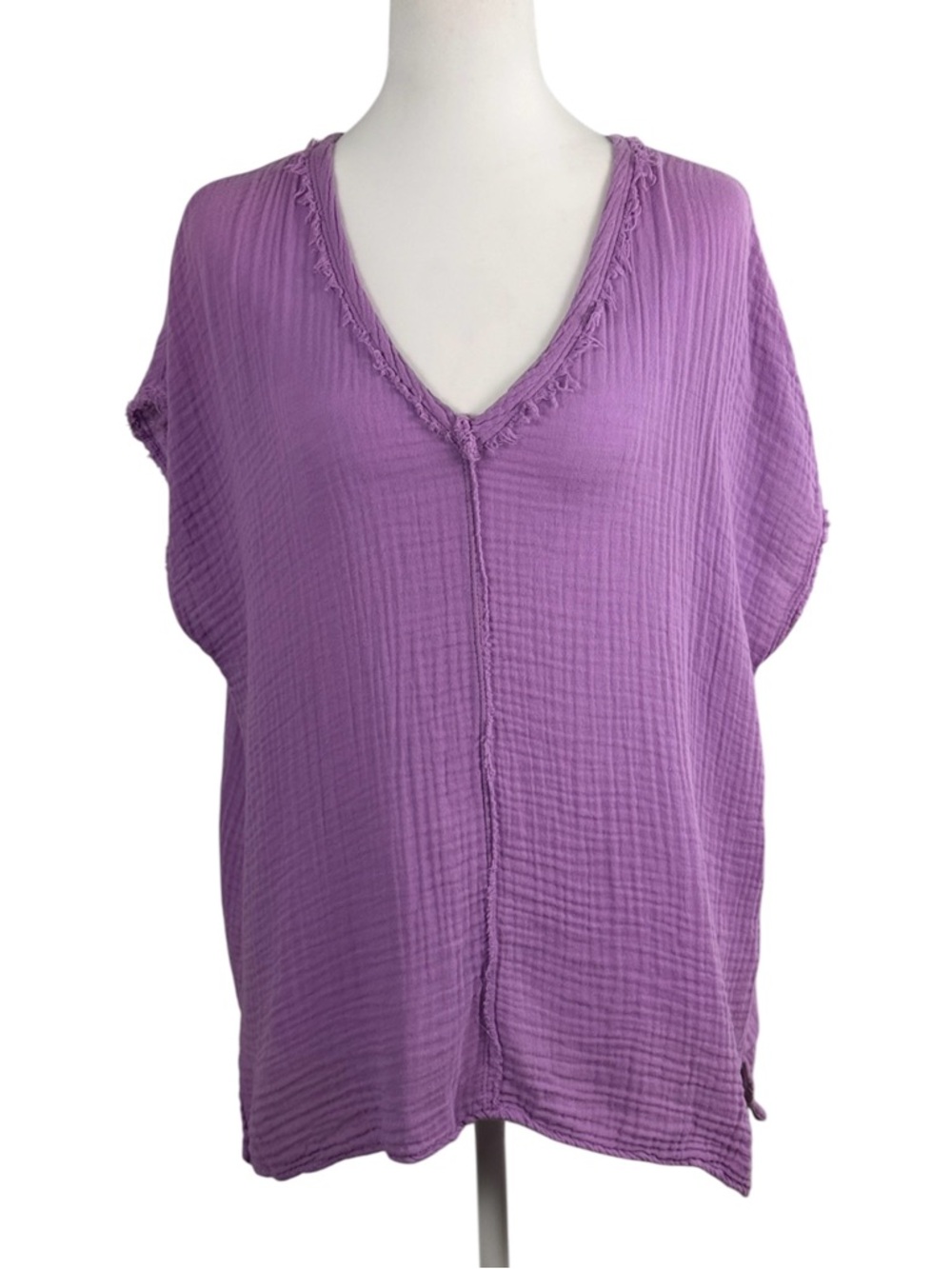 Michael Stars Purple Cotton Top, Size M, Raw Edge, Beach Vibes, USA Made
